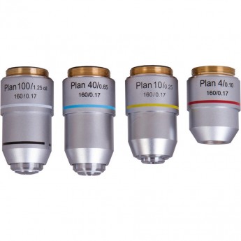 Набор планахроматических объективов LEVENHUK MED 900 4x, 10x, 40xs, 100xs (масляный)